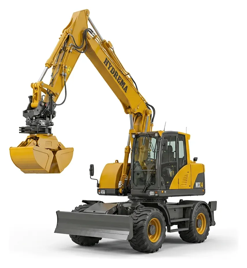 Hydrema MX14 Mobilbagger mit Schwenkgreifer von Land.Bau.Werk